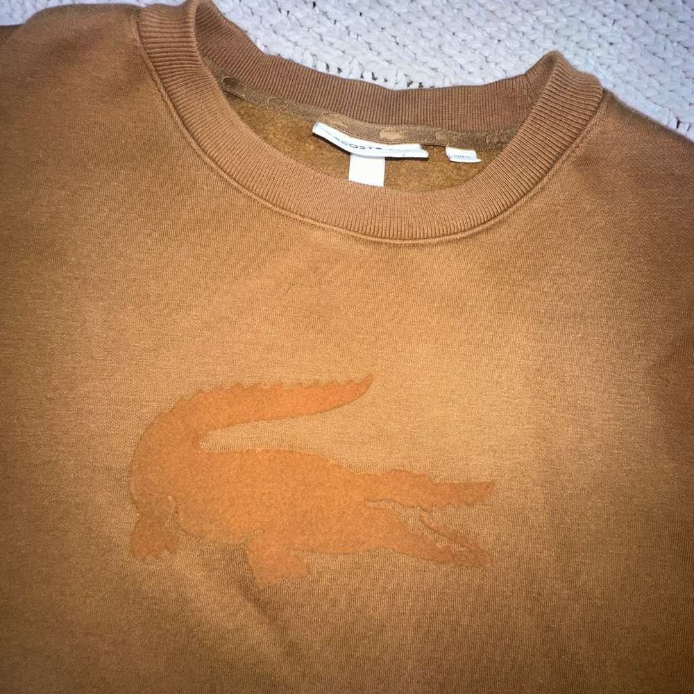 Lacoste Men’s Sweatshirt EUC Brown Large Logo Size Medium - Picture 2 of 6